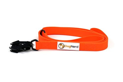 6ft Blaze Orange Dual Handle Silicone Tactical Dog Leash for Medium, Large, Giant Breeds | Quick Release Swivel Clip Carabiner | Coated Nylon Heavy Duty | Strong Puller | Training Leashes - color: Blaze Orange