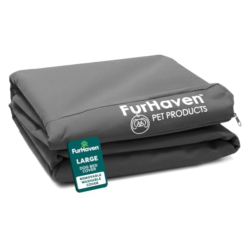 Furhaven Replacement Dog Bed Cover Water-Resistant Indoor/Outdoor Logo Print Oxford Polycanvas Mattress, Washable - Stone Gray, Large - color: Stone Gray, size: Large (Pack of 1)