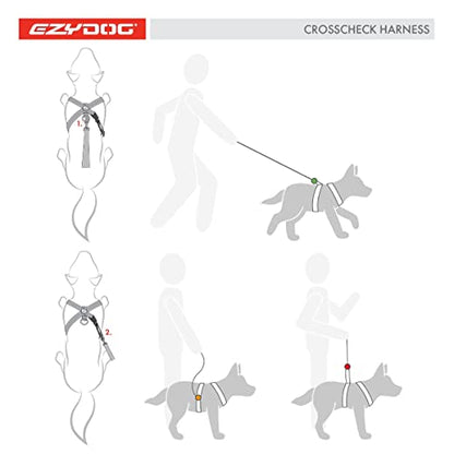 EzyDog Crosscheck No Pull Dog Training Harness – 2-in-1 Escape Proof Reflective Dog Harness for Easy Controlled Walks (M, Blue) - color: Blue, size: M