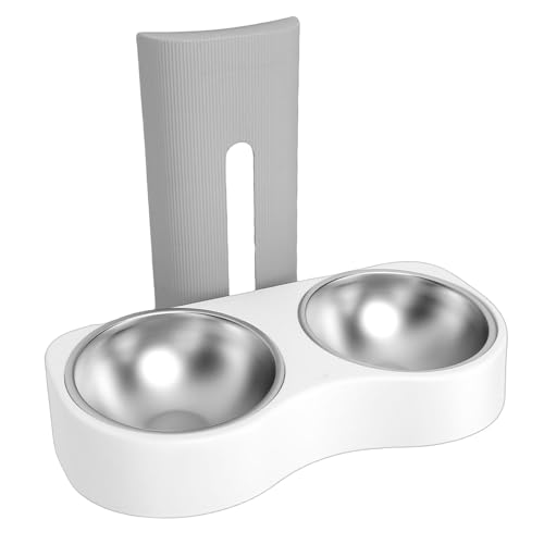 Wall Mounted Pet Bowl, Stainless Steel Pet Feeding Station with Adjustable Height Anti Tip Design, Wall Dish for Dog and Cat, Mounted Elevated Feeder (Grey White) - color: Grey White