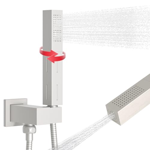 2 Settings Models Handheld Shower Head Sprayer High-Pressure with 59" Long Flexible Hose, Square 2 in1 Solid Brass Adjustable Shower Wand Replacement Kit, Brushed Nickel - color: Brushed Nickel