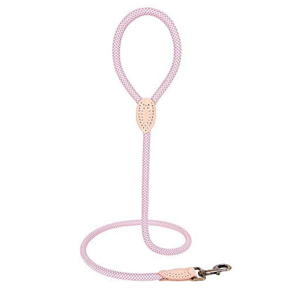 Mile High Life Dog Leash, Rope Leash with Genuine Leather Connection and Heavy Duty Metal Clasp, Great for Small Medium Large Dogs(Pink,48 Inch) - color: Rope Handle-Pink, size: 48 Inch-1/2"