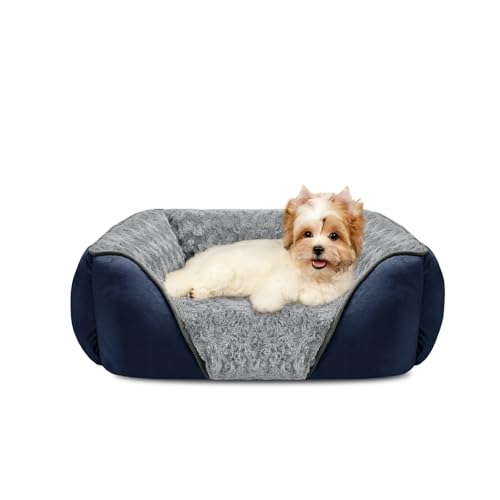INVENHO Small Dog Bed Rectangle Washable Orthopedic Soft Calming Sleeping Durable Pet Cuddler with Anti-Slip Bottom - color: Navy, size: S(20"x 19"x 6")