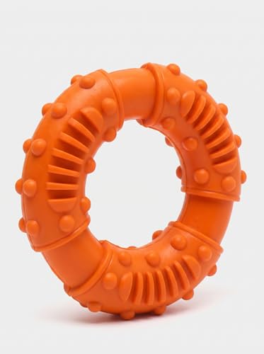 Durable Rubber Teething Ring for Dogs, Interactive Chew Toy for Medium and Large Breeds, Tough Pet Fetch and Training Tool - color: Orange