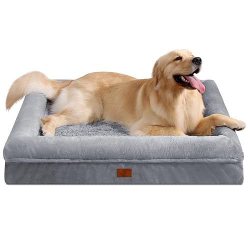 XL Orthopedic Dog Bed Waterproof for Extra Large Size Dogs | 360 Degree Bolster Support, Egg Crate Foam, Waterproof Liner, Non-Slip Bottom, Machine Washable Cover, 41 x 29 Inch - color: Grey, size: 41.0"L x 29.0"W x 7.5"Th
