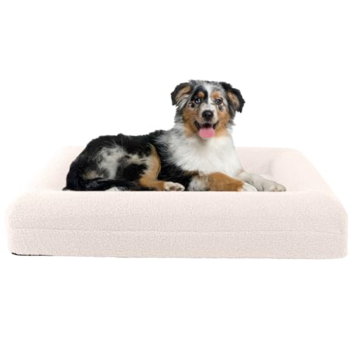 Orthopedic Dog Bed - 33in Medium Dog Bed with Supportive Bolster, Nonslip Bottom, and Removable Washable Cover - Memory Foam Puppy Bed for Medium Dogs - Dog Products by PETMAKER (Cream) - color: Cream, size: Medium