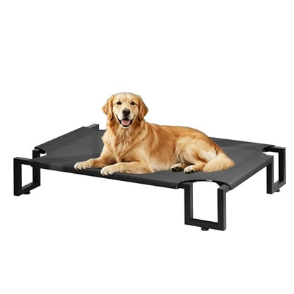 Elevated Dog Bed,Raised Outdoor Dog Bed for Large Sized Dogs,Portable Cooling Dog Cot with Washable Breathable Teslin Mesh,Waterproof Pet Bed for Indoor,Durable,No-Slip Feet,Black 110×76×21cm - size: L 110L×76W×20H cm