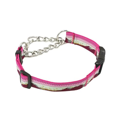 Martingale Dog Collars with Stainless Steel Chain, Reflective No Pull Walking Training Collar with Quick Release Buckle, Adjustable Slip Chain Nylon Dog Collars for Small Medium Large Dogs - color: Pink and white, size: Large