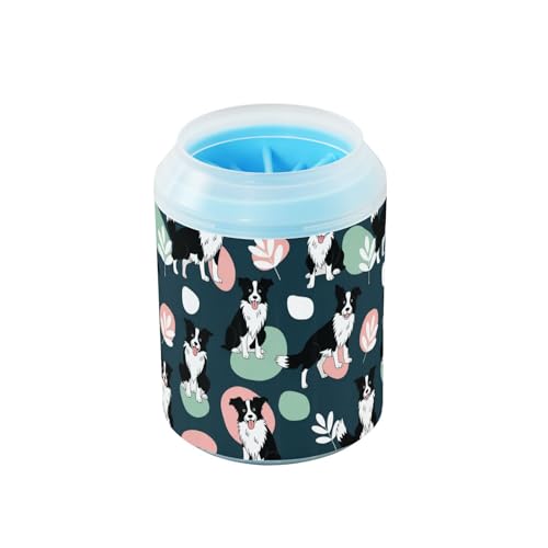 Cute Animals Dogs Black Print Dog Paw Cleaner Cup with Soft Silicone Brush, Portable Lightweight Small Muddy Paw Washer for Dogs, Easy to Use Pet Foot Cleaner