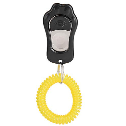 Adjustable 3 Gears Pet Dog Training Clicker Paw Shaped with Wrist Strap for Cats Birds(Black) - color: black