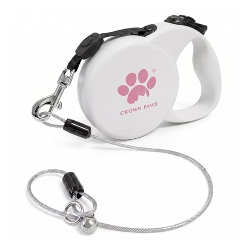 Chew Proof Retractable Dog Leash for Medium Dogs up to 44lbs, 16ft Heavy Duty Dog Lead with Anti-Chewing Steel Wire Rope, Tangle-Free, One-Hand Brake & Lock, White M - color: White, size: Medium
