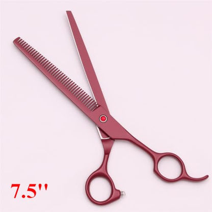 Professional Pet Grooming Shears Set – 7.5" Straight & Curved Cutting Scissors, 7.5" Thinning & Fishbone Shears with Grooming Comb, Complete Scissors Kit for Dogs & Cats (Red) - color: Red