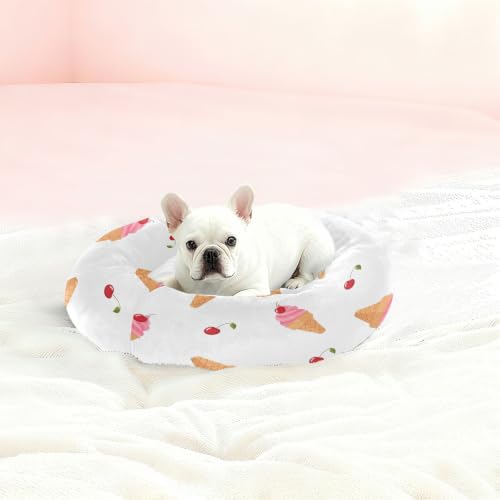 Calming Dog Bed for Small Dogs & Cats Plush Washable Donut Bed | Ice Cream 13" Anti Anxiety Round Pet Bed with Raised Rim, Warm & Anti-Slip Cushion for Indoor Pets - size: 20 inch