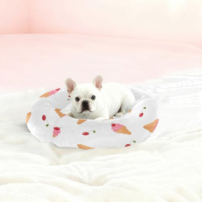 Calming Dog Bed for Small Dogs & Cats Plush Washable Donut Bed | Ice Cream 13" Anti Anxiety Round Pet Bed with Raised Rim, Warm & Anti-Slip Cushion for Indoor Pets - size: 20 inch