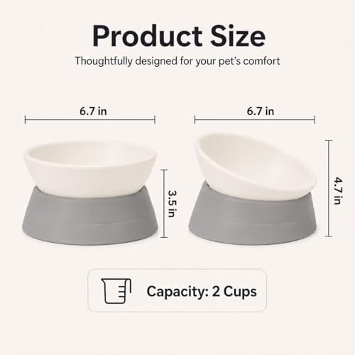 DZXZY French Bulldog Food Bowl, Slanted Tilted Pug Dog Bowl,Non-Slip Pet Feeder for Frenchie, Shih Tzu, Flat Faced Small Dogs, Puppies,Cat (Gray, M -2 Cup) - color: Gray, size: M -2 Cup
