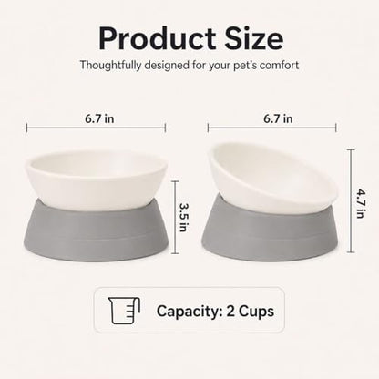DZXZY French Bulldog Food Bowl, Slanted Tilted Pug Dog Bowl,Non-Slip Pet Feeder for Frenchie, Shih Tzu, Flat Faced Small Dogs, Puppies,Cat (Gray, M -2 Cup) - color: Gray, size: M -2 Cup