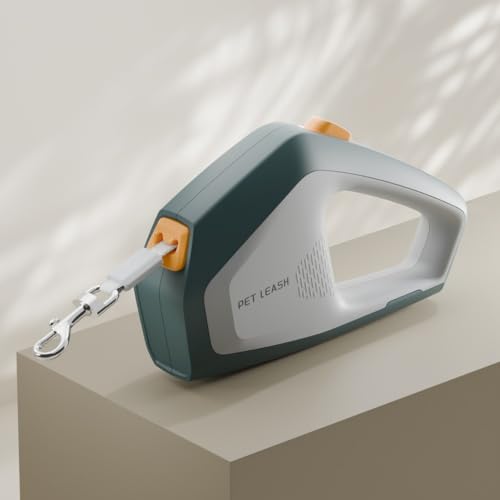 5M Retractable Dog Leash with One Button Brake Lock, Heavy Duty ABS Anti-Slip Walking Lead for Small Medium Dogs & Cats, 4 Color Adjustable Pet Traction Lead - color: green-gray