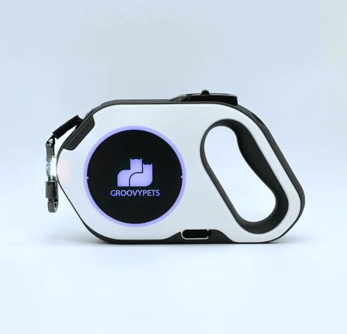 Rechargable Super Bright LED Flashlight Color Streamer Ring Anti-Tangle Retractable Sturdy Nylon Dog Leash, 16-ft Long, 3/8-in Wide (White) - color: WHITE