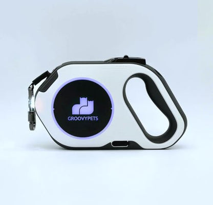 Rechargable Super Bright LED Flashlight Color Streamer Ring Anti-Tangle Retractable Sturdy Nylon Dog Leash, 16-ft Long, 3/8-in Wide (White) - color: WHITE