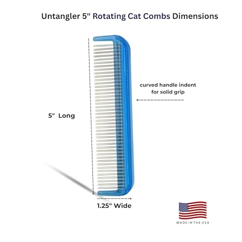 Cat Comb - 5" with ultra fine silky smooth rotating teeth for gentle mat clearing; 7" with dual-spaced teeth, SkyBlue - color: SkyBlue, size: 5"