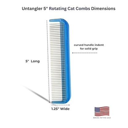 Cat Comb - 5" with ultra fine silky smooth rotating teeth for gentle mat clearing; 7" with dual-spaced teeth, SkyBlue - color: SkyBlue, size: 5"