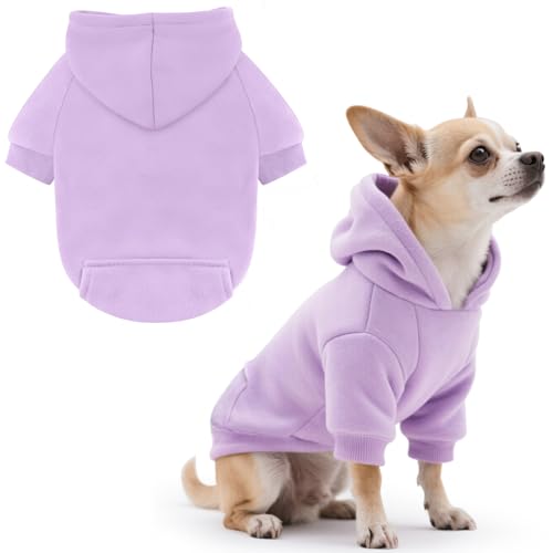 Idepet Pet Dog Hoodies Dog Clothes for Small Dogs Vest Chihuahua Clothes Warm Coat Jacket Autumn Puppy Outfits Cats Dogs Clothing(S,Purple) - color: Purple B, size: Small