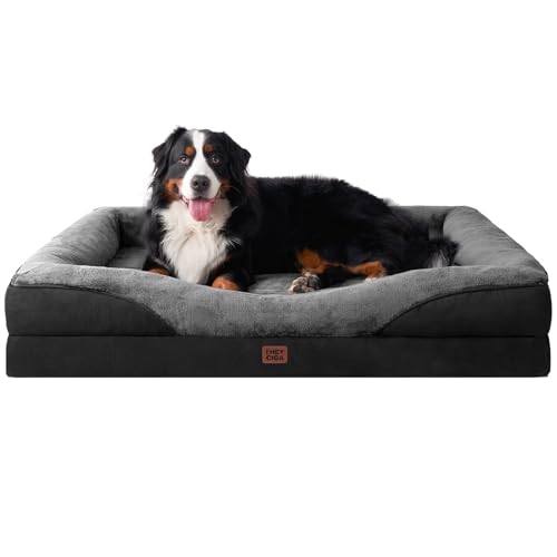 EHEYCIGA Orthopedic XXL Dog Bed for Large Sized Dog, 52x41 Inch Extra Large Memory Foam Dog Couch Bed with Sides, Waterproof Liner & Washable Removable Cover, Bolster Pet Sofa, Grey/Black - color: Grey/Black, size: 52x41x8