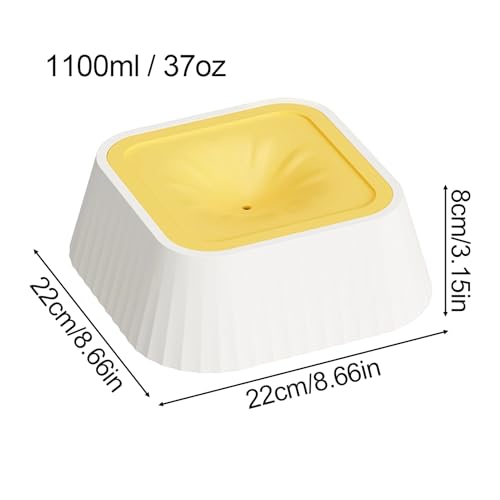 Spill Proof Dog Water Bowl 37oz, Large Capacity No Drip Pet Dispenser with Non-Slip Base, Slow Water Bowl for Dogs Puppies Indoor Outdoor Use, 22x22x8cm - color: Yellow