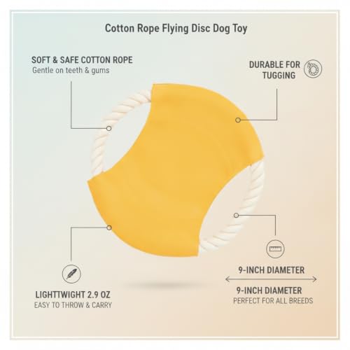 Cotton Rope Flying Disc Dog Toy, Soft Toss Frisbee for Fetch and Tug of War, 9 Inch (1 PC)