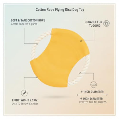 Cotton Rope Flying Disc Dog Toy, Soft Toss Frisbee for Fetch and Tug of War, 9 Inch (1 PC)