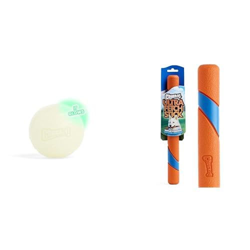 Chuckit! Dog Toy Bundle - 3 Inch Glow in the Dark Max Glow Ball & 12 Inch Ultra Fetch Stick for Interactive Play
