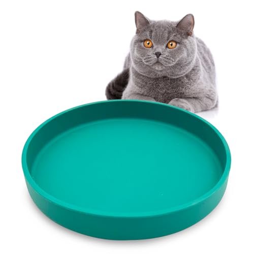 Silicone Cat Food Bowl Shallow Dishes 5.9in Wide Cats Bowls Kitty Plates Relief Whisker Fatigue Puppy Feeding Bowl for Dry Food and Wet Food Indoor (Round Green) - color: 1 Pcs-(Green), size: M: 5.9 inches - without Suction Cup