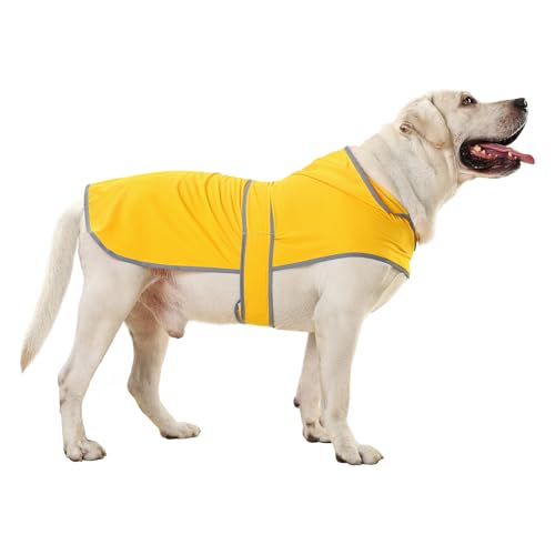 Dog Raincoat, Waterproof Dog Rain Jacket with Hood, Adjustable Rain Coat Poncho with Reflective Strips & Leash Hole for Large Medium Small Dogs Puppies, Lightweight Pet Clothes - color: Yellow, size: XX-Large