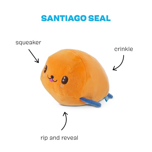 BarkBox Santiago Seal Dog Toy | Plush Rip & Reveal Toy with Hidden Surprise Inside & Squeaker | Discover & Squeak Toy for Small to Medium Dogs - color: Santiago Seal