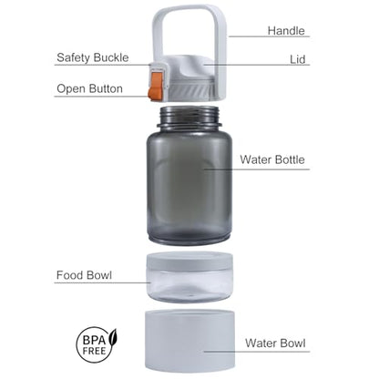 Cibaabo 53oz Large Dog Water Bottle with Water & Food Bowl, 3-in-1 Portable Pet Feeding & Hydration Dispenser for Large Dogs & Humans, Leak-Proof Tritan Bottle for Hiking, Camping, Walking, Car Trips - color: White