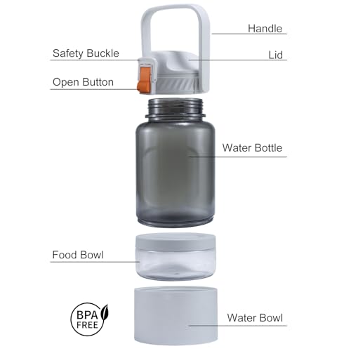 Cibaabo 53oz Large Dog Water Bottle with Water & Food Bowl, 3-in-1 Portable Pet Feeding & Hydration Dispenser for Large Dogs & Humans, Leak-Proof Tritan Bottle for Hiking, Camping, Walking, Car Trips - color: Gray