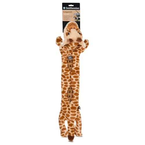 Smithsonian Longamals Giraffe Plush Dog Toy – 30" Crinkle & Squeaky, Stuffing-Free Interactive Tug Toy for Medium & Large Dogs - color: Giraffe, size: 30"