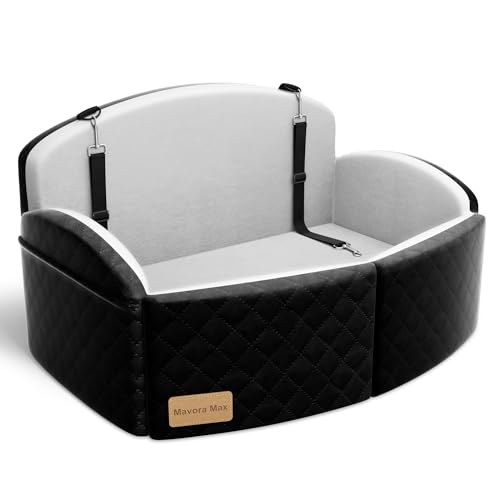 Dog Car Seat for Medium/Large Dogs, Memory Foam Dog Booster Seat with Thick Cushion up to 55 lbs or 2 Small Dogs, Travel Pet Car Seat with Detachable Washable Cover, 2 Safety Leashes (Black/Grey) - color: Black/Grey