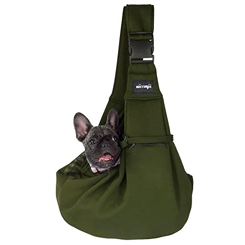 NATUYA Pet Dog Sling Carrier - Dog Sling with Net bag for Carrier Dogs Cats-Hands Free Pet Bag-Buckle net Pocket pet Bag (Green) - color: Green