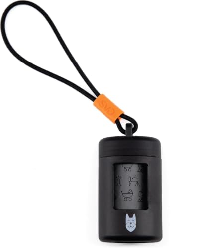 SVD.PET Retractable Dog Poop Bag Holder with 15 Waste Bags | Stretchy lanyard, fits all dog leashes, compatible with hollow cardboard core waste bag rolls, portable for daily dog walking - color: Dispenser - Black