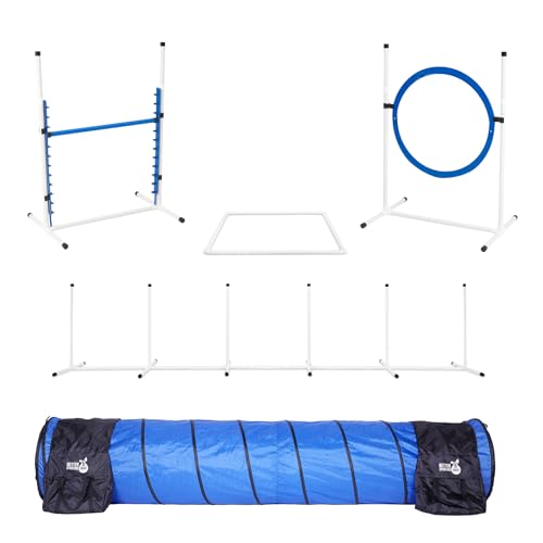 Better Sporting Dogs Premium Starter Dog Agility Set w/Safety-Focused Features | 5Pc Agility Kit | Bar Jump w/Cup Strips | Breakaway Tire Jump | Weave Poles | 10’ Tunnel & Sandbags | Pause Box