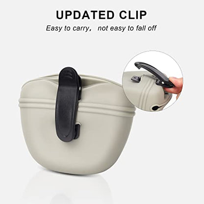 Left&Right Dog Clicker Training Kit,Silicone Dog Training Treat Pouch and Dog Clickers,Dog Treat Bag with Clicker Training for Dogs,Pet Treat Bag with Magnetic Buckle Closing and Waist Clip,Beige - color: Beige