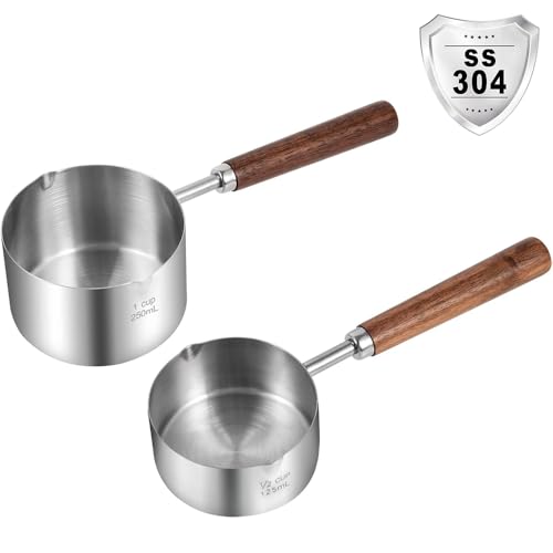 Kichwit Dog Food Scoop, 1 Cup and 1/2 Cup, 304 Stainless Steel Pet Food Scoop Measuring Cup with Wooden Handle, Set of 2 - size: 1 Cup + 1/2 Cup