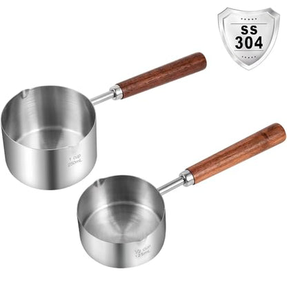 Kichwit Dog Food Scoop, 1 Cup and 1/2 Cup, 304 Stainless Steel Pet Food Scoop Measuring Cup with Wooden Handle, Set of 2 - size: 1 Cup + 1/2 Cup