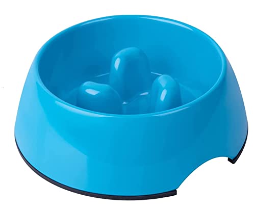 Super Design Slow Feeder Dog Bowl, Blue, Melamine, 1.5 Cup, Non-Skid Base, Heat-Resistant, Safe for Multiple Pets, Easy to Clean, Suitable for Medium to Large Dogs - color: Blue, size: L