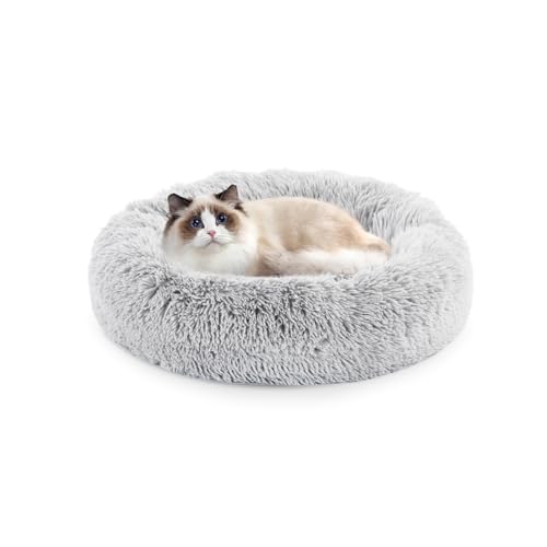 FluffyDream 20 inch Round Donut Bed, Plush Fur Cuddle Bed for Dogs and Cats, Grey, Washable - color: Grey, size: Donut - 20''L x 20''W x 8''H