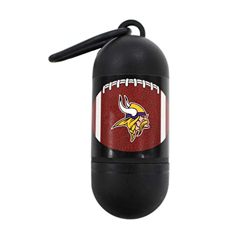 Pets First NFL MINNESOTA VIKINGS PET LICENSED Poop Waste Bag Dispenser and D Ring for Leash with 15 Premium Garbage Bags - color: Minnesota Vikings, size: 1 Count (Pack of 1)