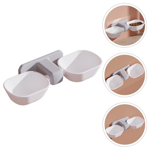 Homoyoyo Wall-Mounted Pet Dual Feeding Bowl with Splash Guard, White Plastic Cat Feeder for Food and Water, Neck Protection Design for Indoor Cats