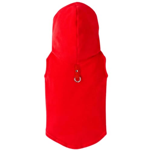 Gooby Fleece Vest Hoodie Dog Sweater - Red, Small - Warm Pullover Dog Hoodie with O-Ring Leash for Small to Medium Dogs - color: Red, size: Small (Around 6-lb)
