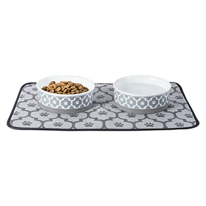 Bone Dry Paw Print Ceramic Pet Bowl, Lattice Collection, Medium Set, 6x2", Gray, 2 Count - color: Gray, size: Medium Set, 6x2"